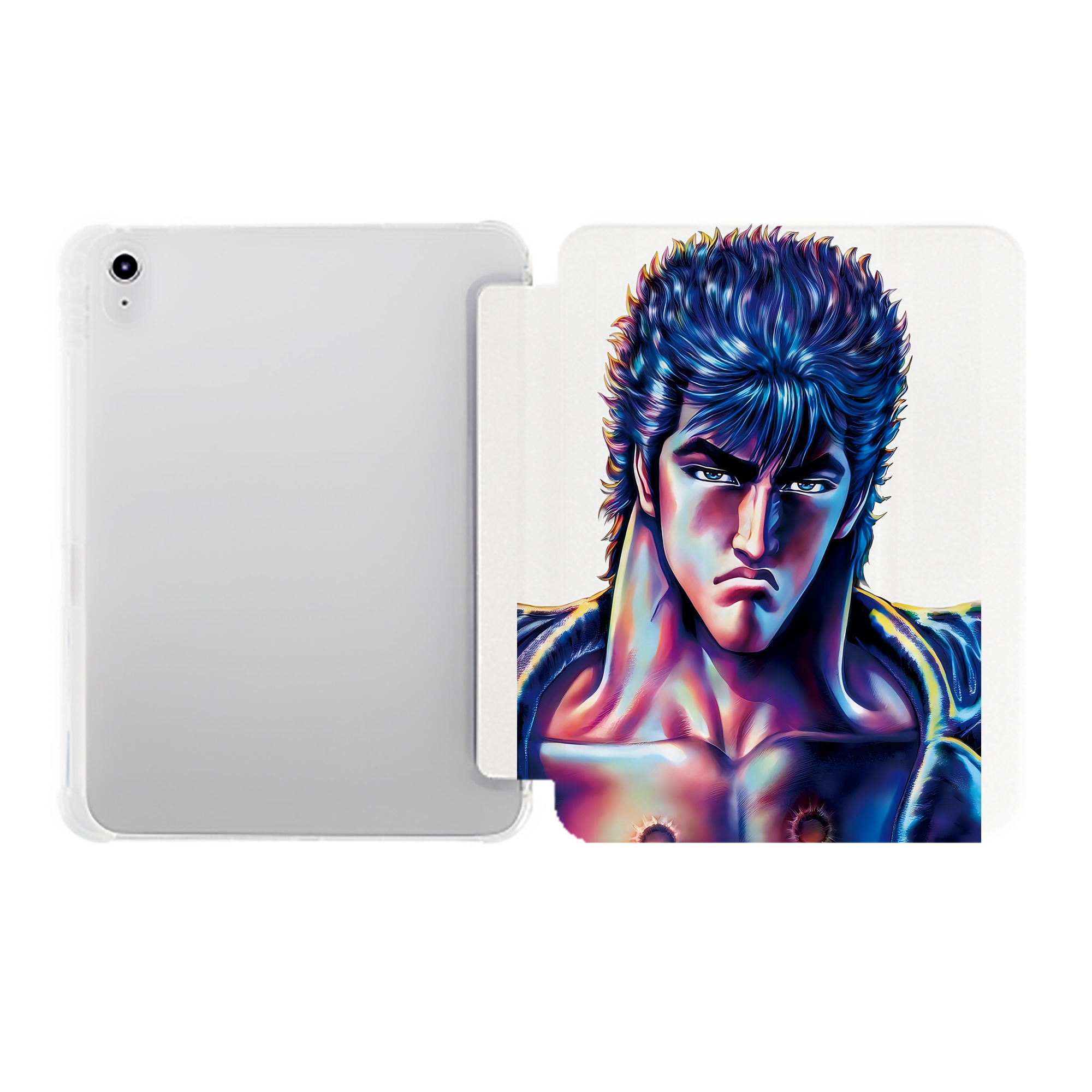 （画像用） 北斗の拳 Fist of the North Star IPad ケース ペン収納付き 三つ折りスタンド PUレザー×シリコン 対応機種9.5/10.5/10.9インチ